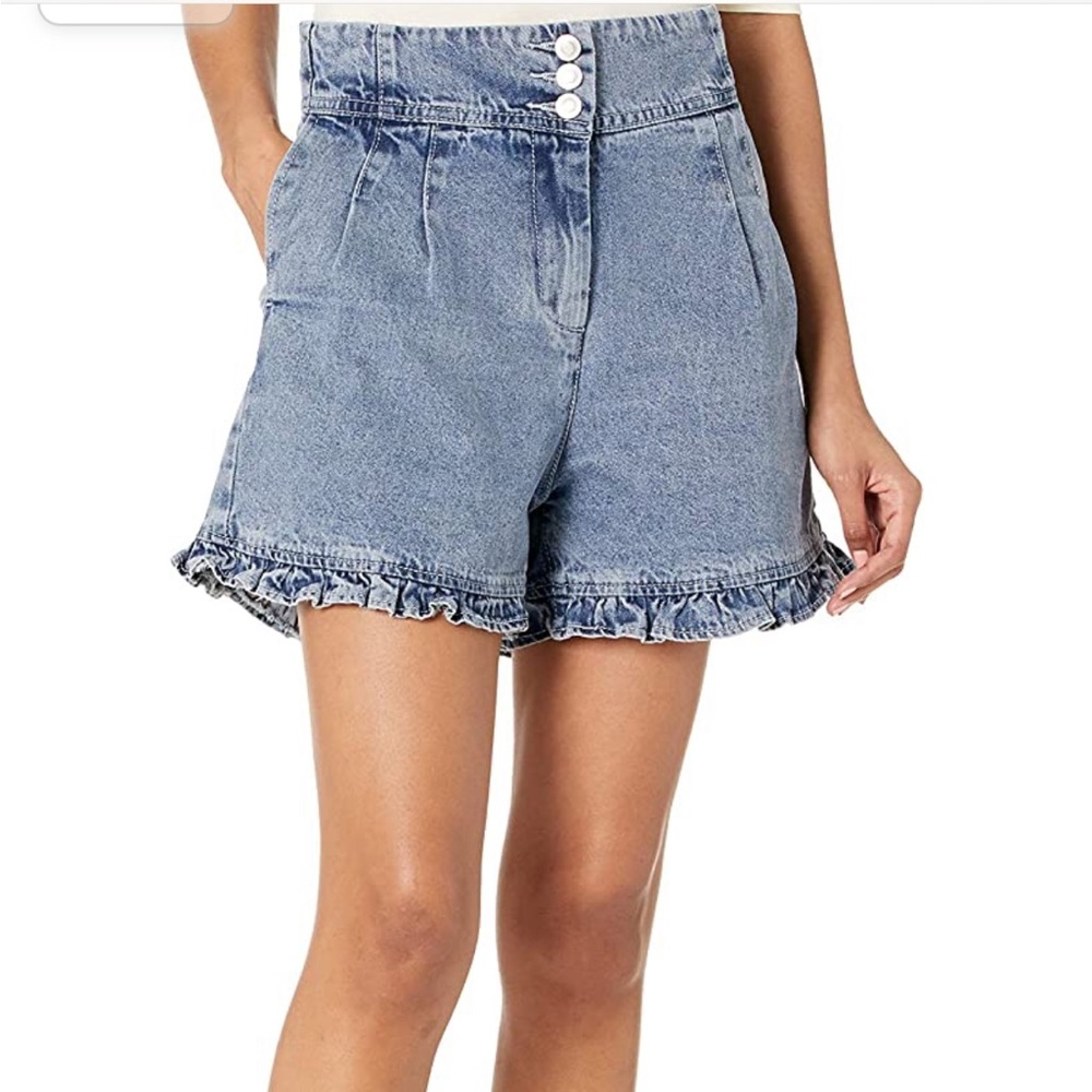 Kendall & Kylie Acid Wash Blue Denim Ruffle Shorts